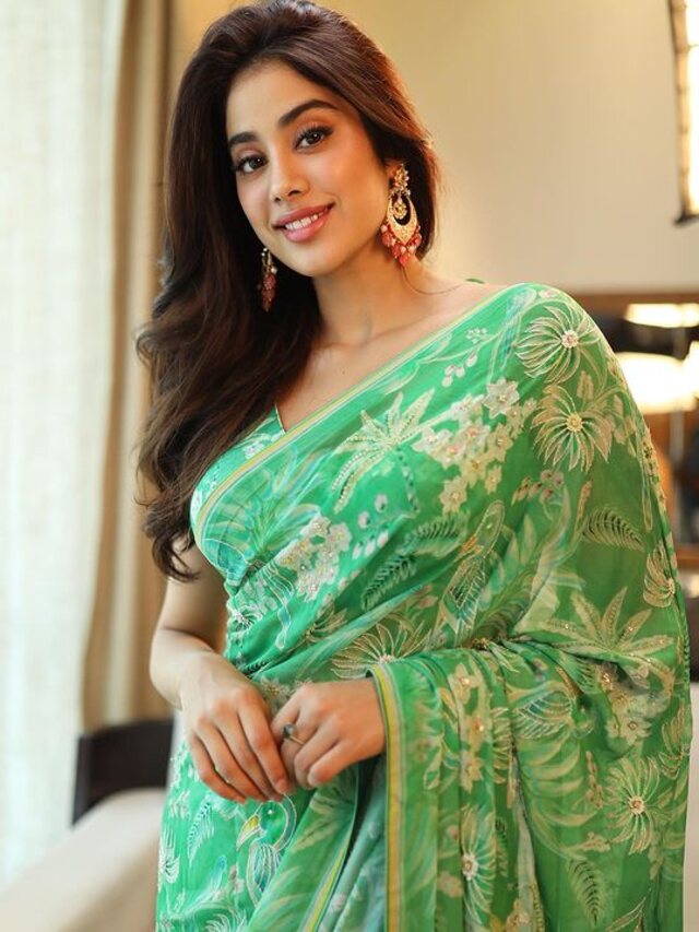 Janhvi Kapoor steals hearts in emerald green floral print saree