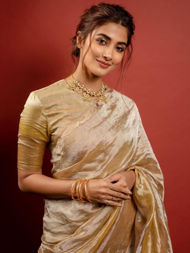 Pooja Hegde is all things golden in a gorgeous Anavila saree