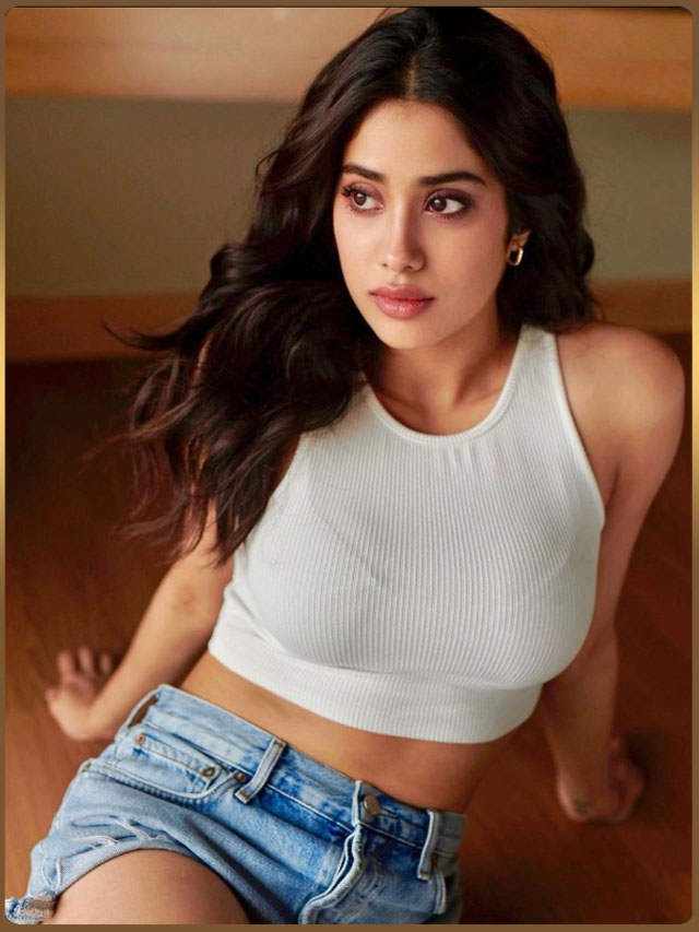 Janhvi Kapoor looks stunning in a white crop top and denim shorts