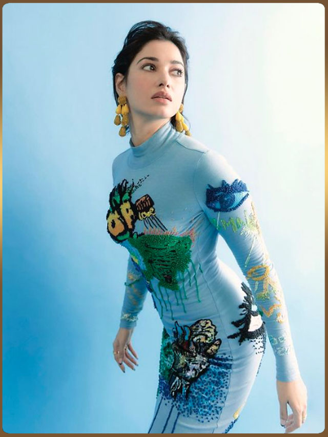 Tamannaah Bhatia Stuns In Quirky Blue Bodycon Graffiti Dress