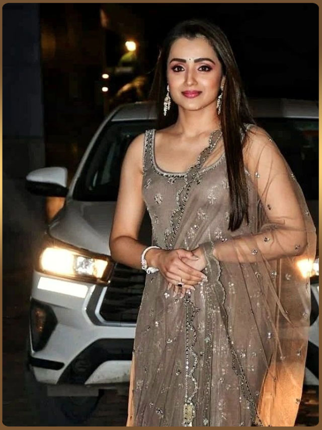 Trisha Krishnan In An Embellished Taupe Toned Salwar Kameez Is Looking Dazzle