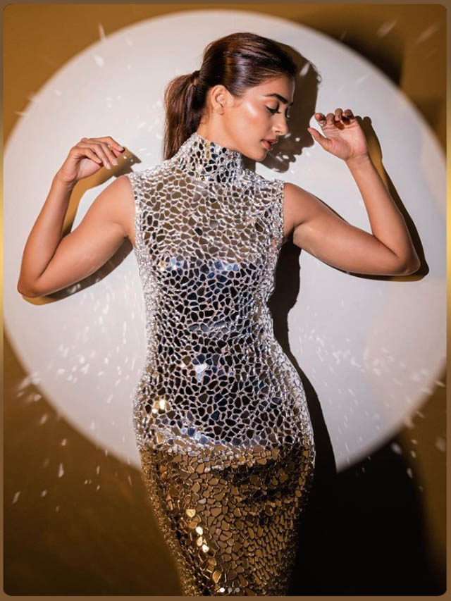 Pooja Hegde Shines in Mirror work Gown