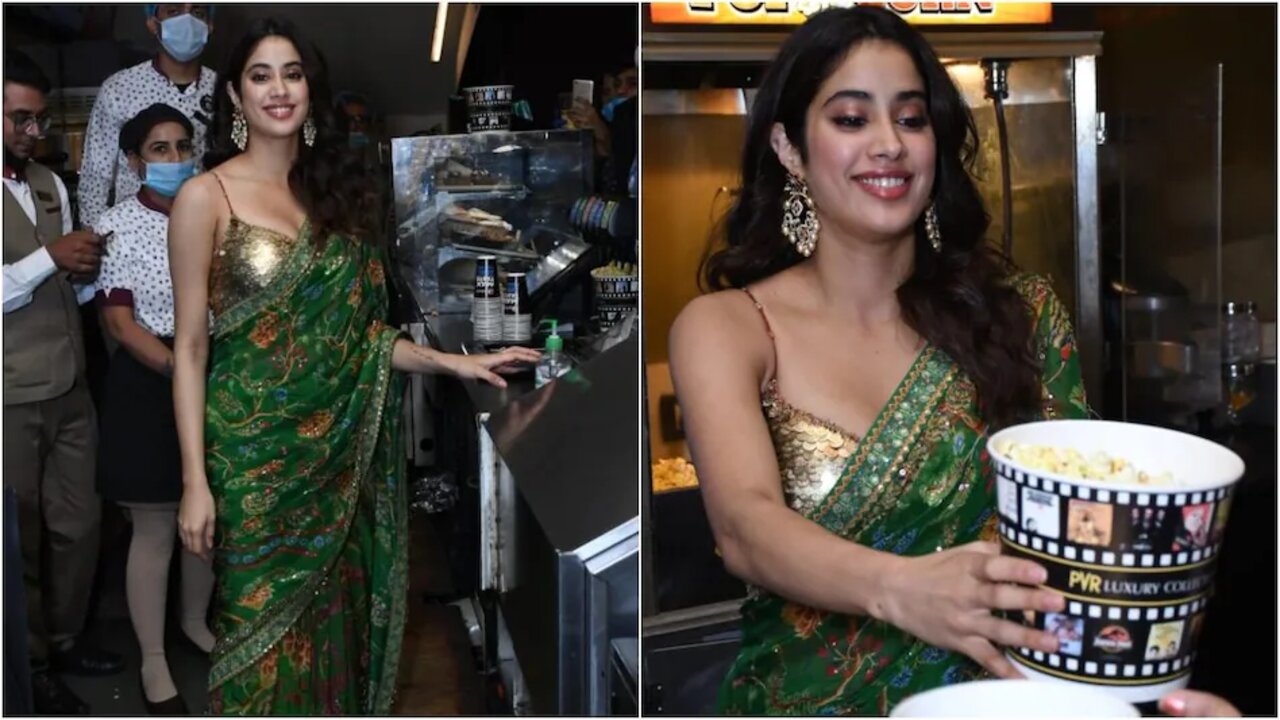 Janhvi Kapoor : ఆకుపచ్చని చీర..మెటాలిక్ గ్లోల్డ్ బ్లౌజ్, చేతిలో పాప్ కార్న్ జాన్వీ అందాలకు ఫ్యాన్స్ ఫిదా..!!