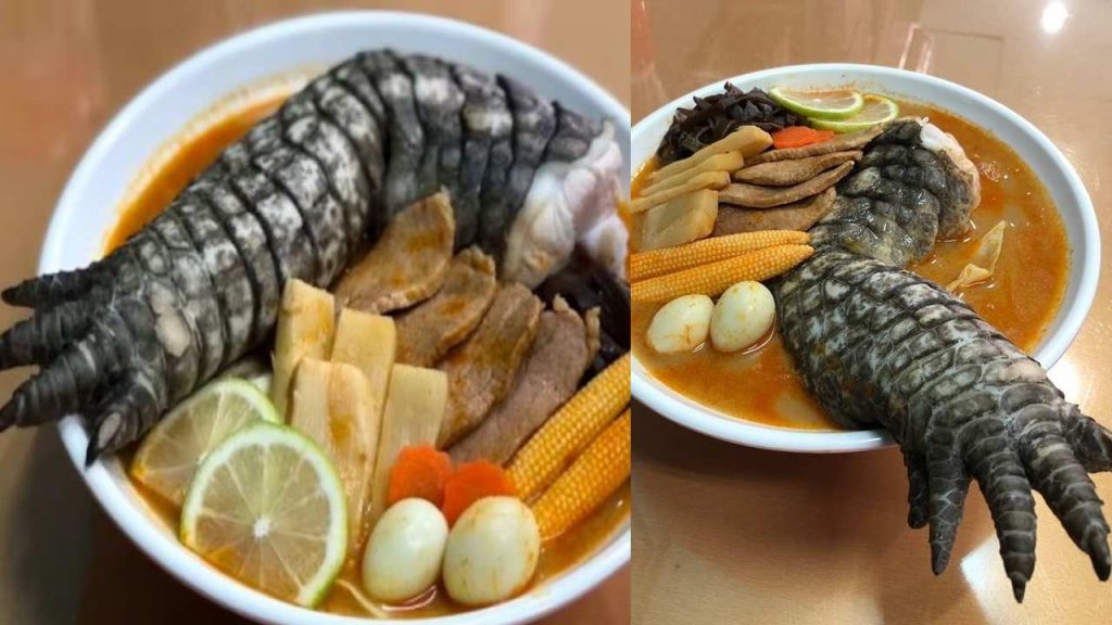Godzilla Ramen dish make with Crocodile leg in Taiwan