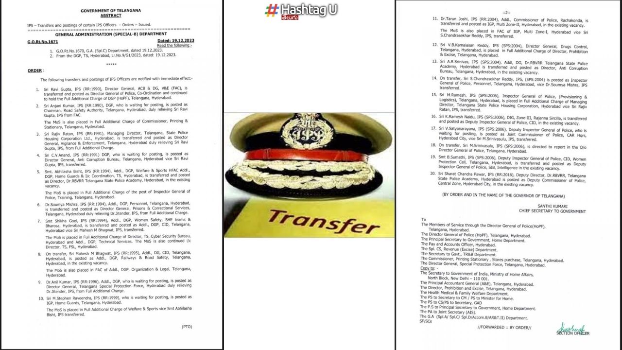 IPS Transfers : 20మంది ఐపీఎస్‌ల ట్రాన్స్‌ఫర్స్.. డీజీపీ రవిగుప్తాకు పూర్తి బాధ్యతలు