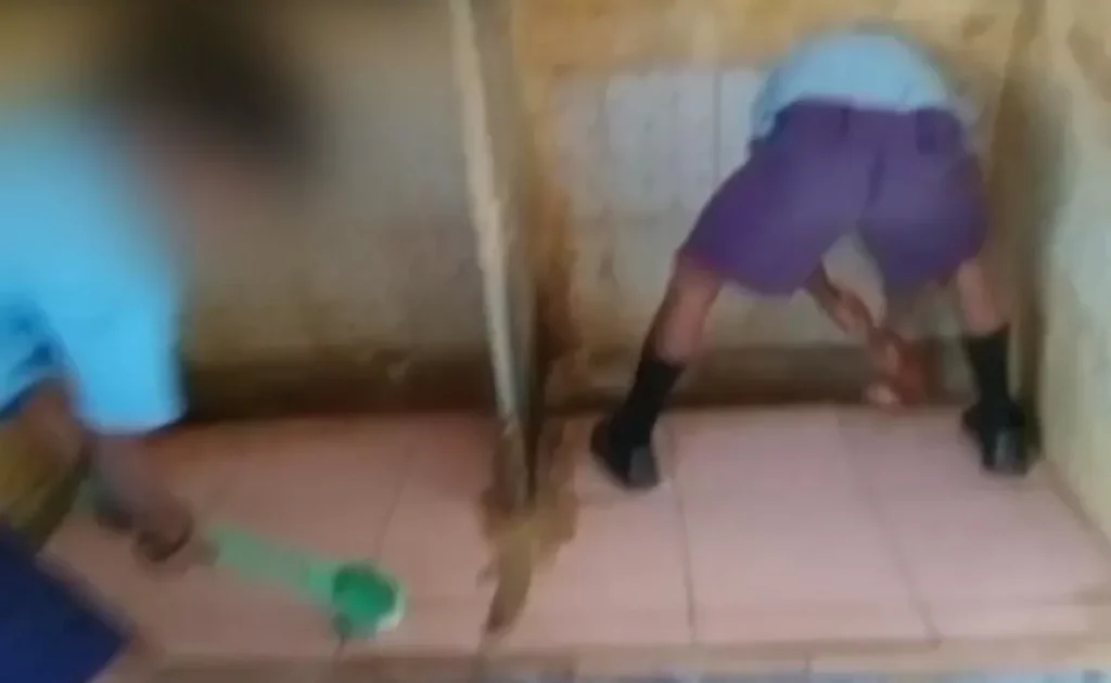 Students Cleaning Toilet