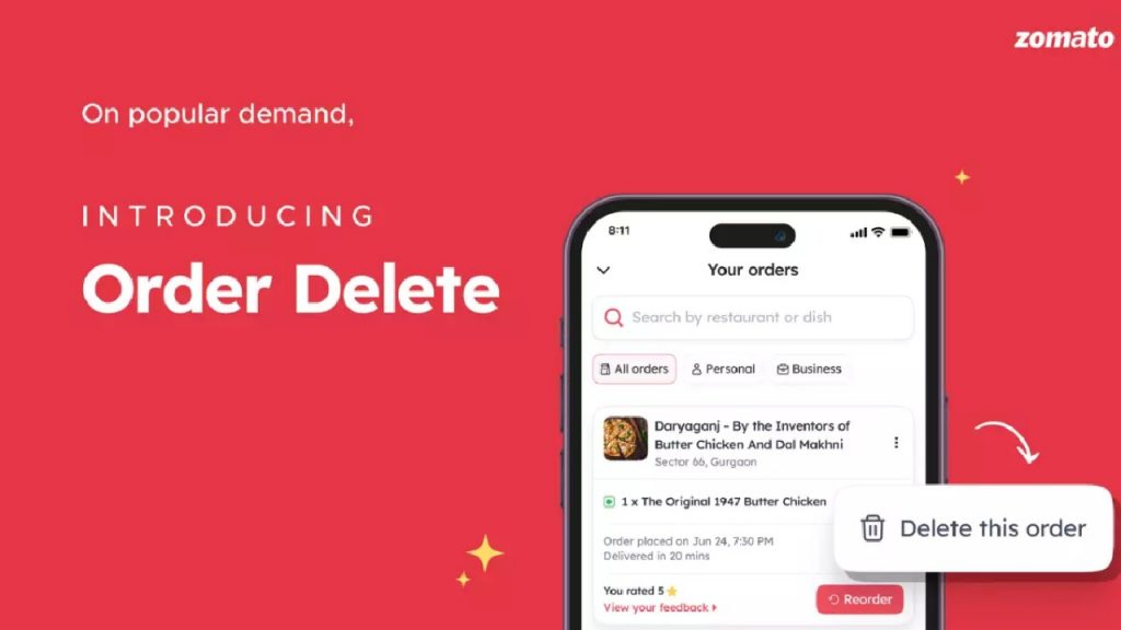 Zomato Delete Order Feature