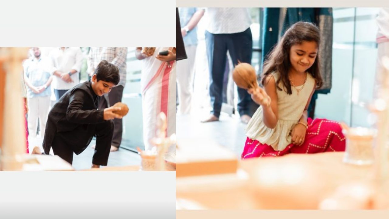 Allu Arha and Allu Ayaan Performing Vinayaka Pooja on Vinayaka Chavithi 