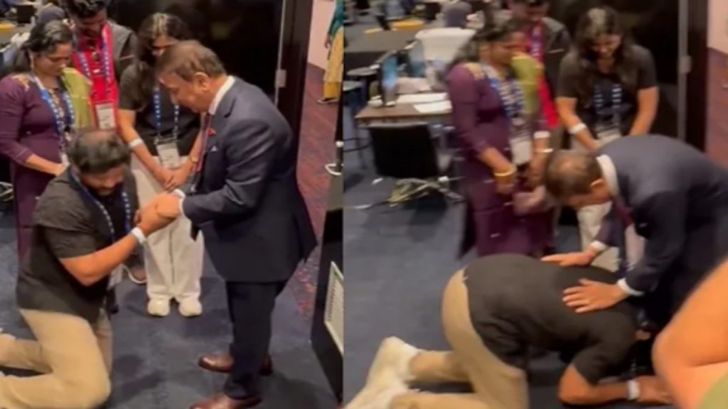 Nitish Father Falls On Gavaskar Feet