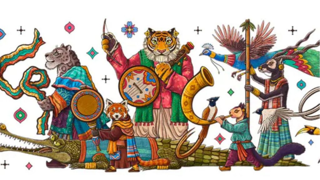 Google Doodle Republic Day Doodle Indian Wildlife Theme Illustration 2025
