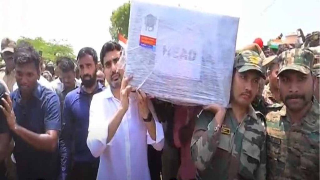 Minister Lokesh carrying Murali Nayak coffin
