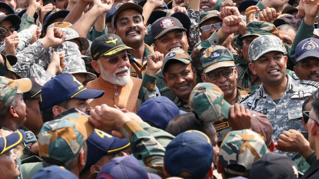 Pm Modi With Soldiers Adampur Airbase Punjab India Pakistan