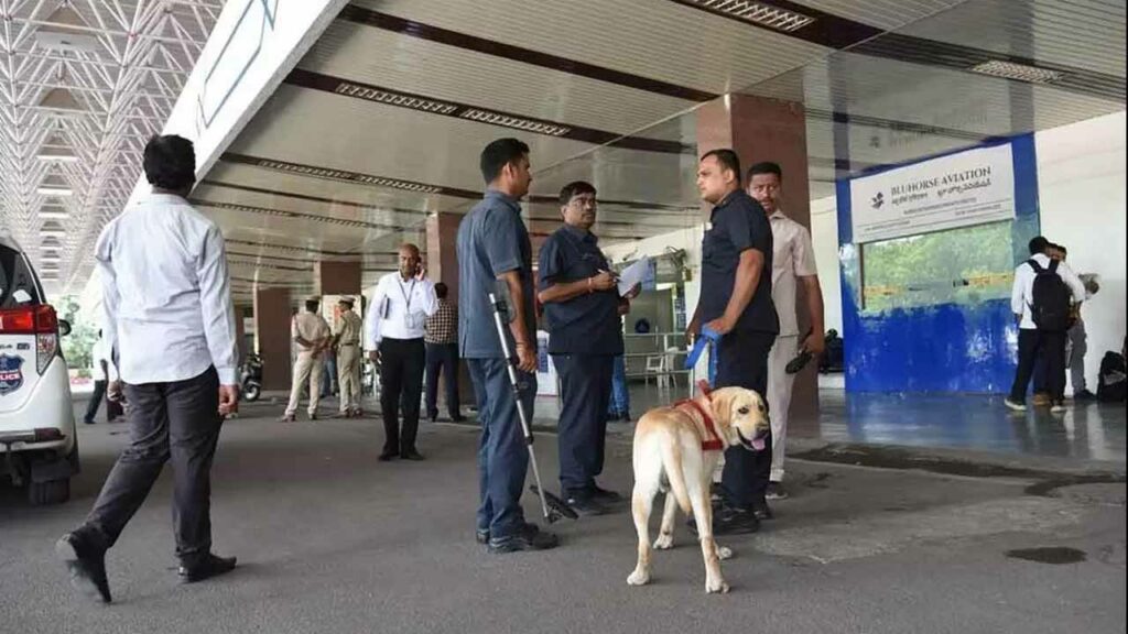 Bomb threats to Begumpet airport..Bomb and dog squad teams inspect
