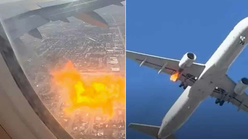 Plane catches fire in engine while in airspace, passengers panic