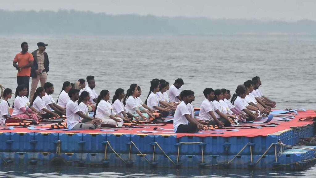 Yoga on boats at Beram Park, Vijayawada.. a unique program that created a world record