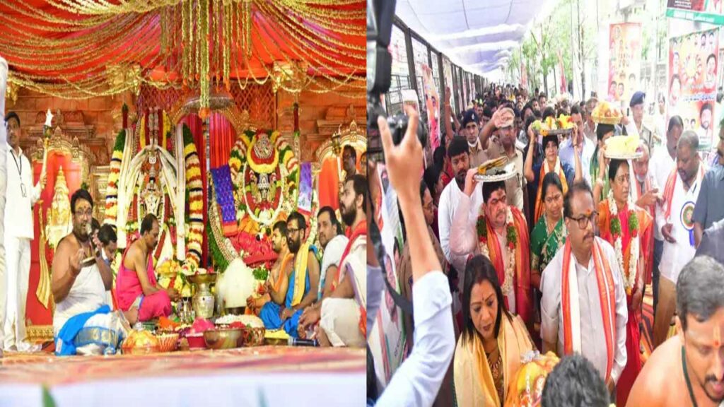 A grand wedding of the goddess Yellamma in Balkampet.. Silk clothes for the goddess
