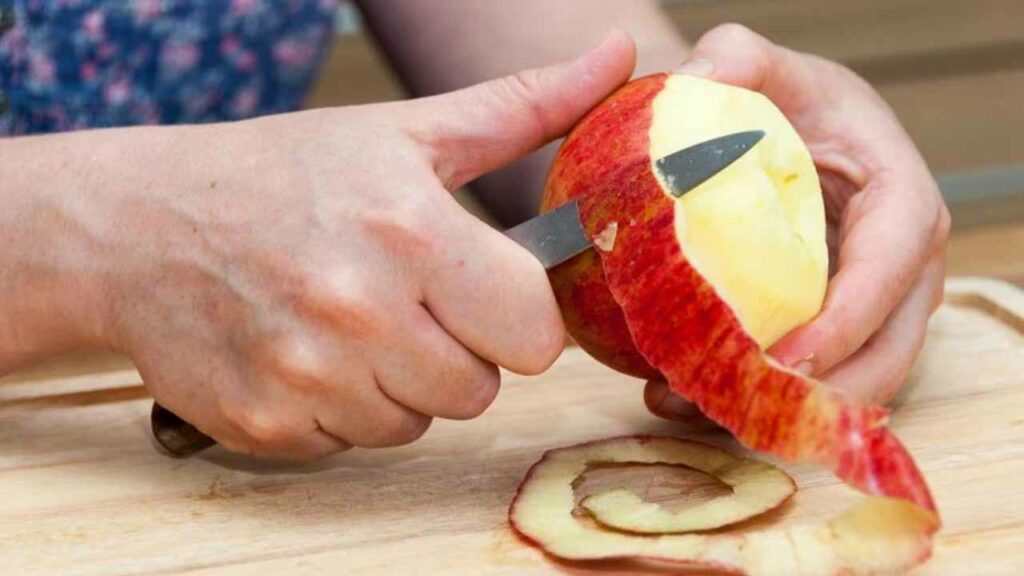 How do you eat apples? You have to eat them with the skin.. because..?