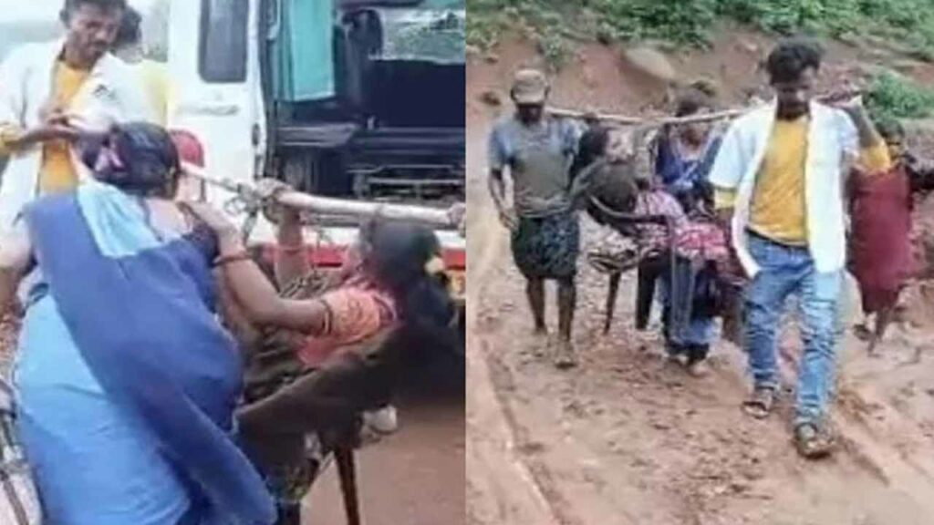 Pregnant woman in dire straits.. Villagers carried her 10 kilometers on a dolly to the hospital