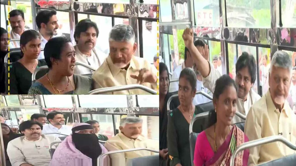 Chandrababu, Pawan, Lokesh travel in a bus with women