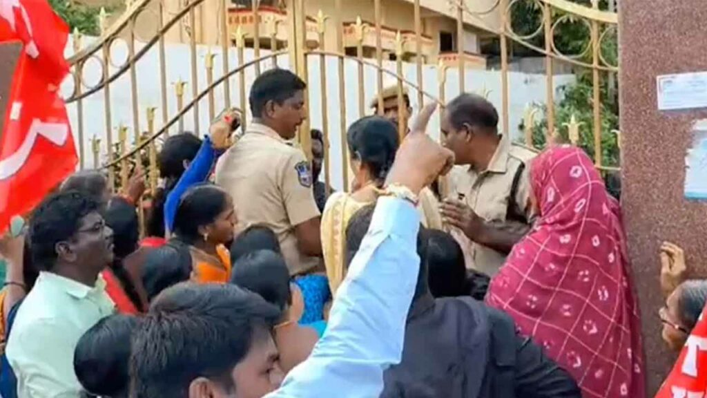 Mid-day meal workers besiege Minister Konda Surekha's house